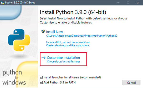 Instalação do Python 3.9.0